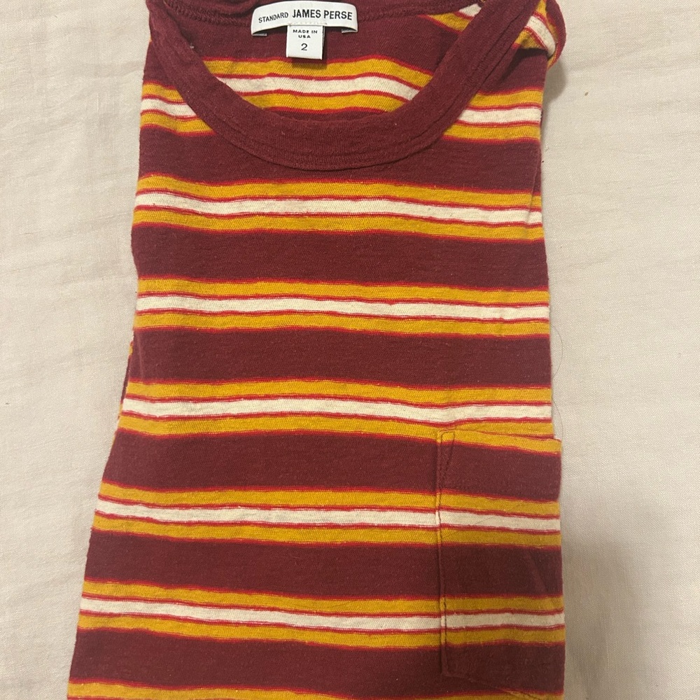 James Perse Men’s Striped Tee - Maroon and Yellow